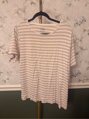 croft & barrow Beige and White Striped Short Sleeve Tee